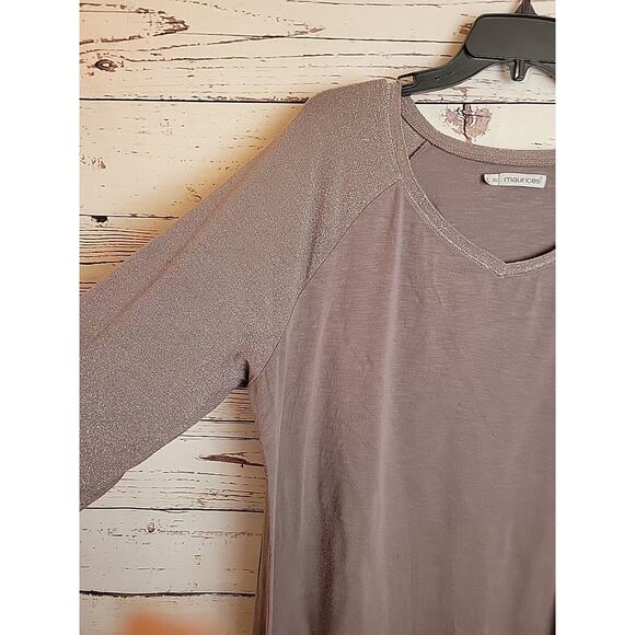 Maurices Gray V-Neck Metallic Lightweight 3/4 Sleeve Baseball Top Women's Sz 2X - Picture 6 of 10